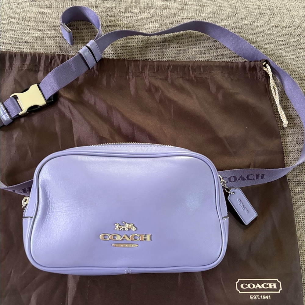 Coach Pace Belt Bag Chest Crossbody Calfskin Leather Light Violet CR136